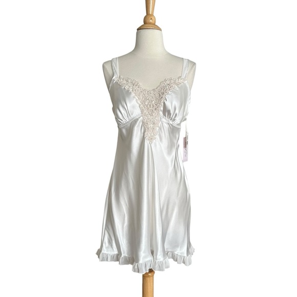 LINEA DONATELLA Ivory Satin & Lace Chemise Mini Bridal Nighty Lingerie Medium - Picture 1 of 14